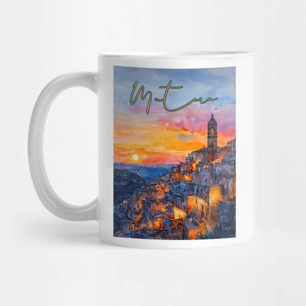 Matera Italy Watercolor Painting – Historic Stone City Travel Art by TuncGK