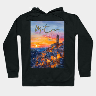 Matera Italy Watercolor Painting – Historic Stone City Travel Art Hoodie
