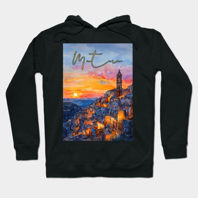 Matera Italy Watercolor Painting – Historic Stone City Travel Art Hoodie by TuncGK