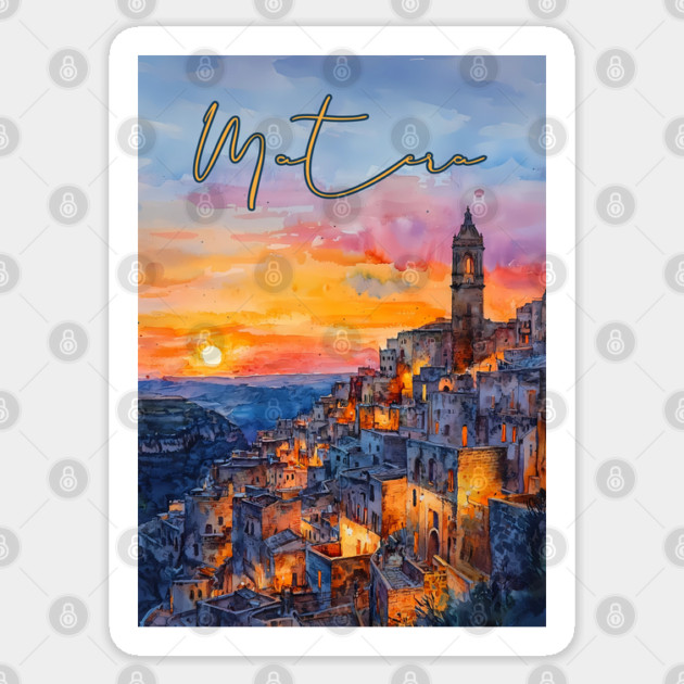 Matera Italy Watercolor Painting – Historic Stone City Travel Art Sticker by TuncGK