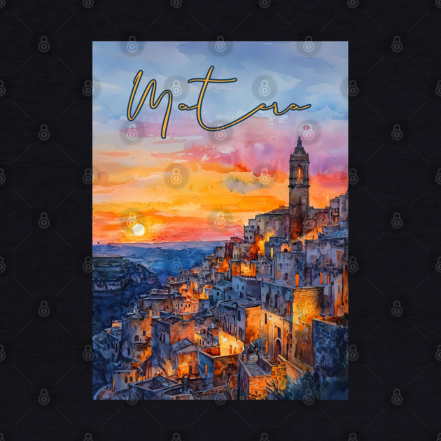 Matera Italy Watercolor Painting – Historic Stone City Travel Art by TuncGK