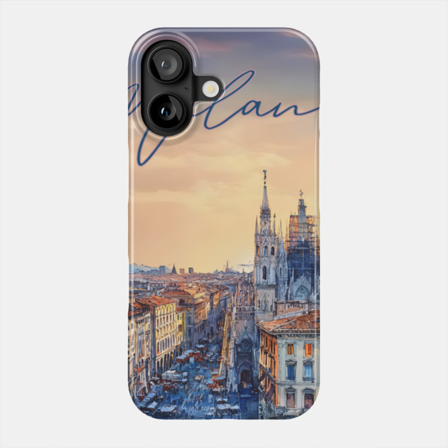 Milan Duomo Skyline Watercolor Print – Italy Travel Poster Phone Case by TuncGK
