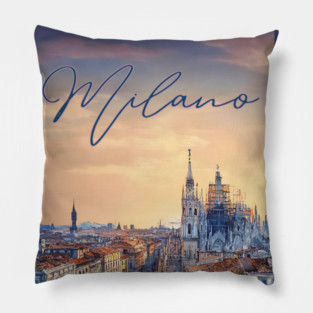 Milan Duomo Skyline Watercolor Print – Italy Travel Poster Pillow