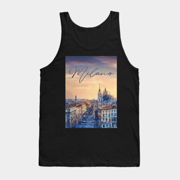 Milan Duomo Skyline Watercolor Print – Italy Travel Poster Tank Top by TuncGK