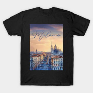 Milan Duomo Skyline Watercolor Print – Italy Travel Poster T-Shirt