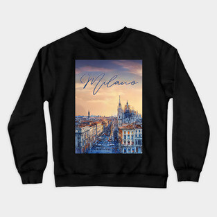 Milan Duomo Skyline Watercolor Print – Italy Travel Poster Crewneck Sweatshirt