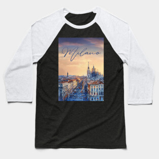Milan Duomo Skyline Watercolor Print – Italy Travel Poster Baseball T-Shirt