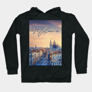 Milan Duomo Skyline Watercolor Print – Italy Travel Poster Hoodie