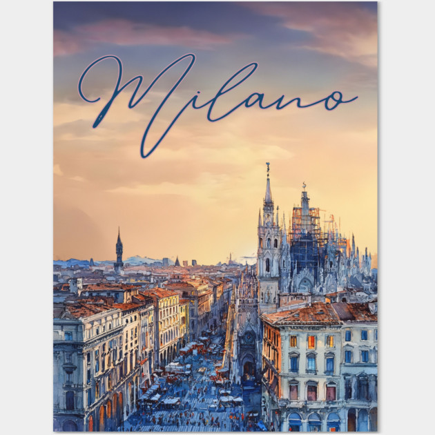 Milan Duomo Skyline Watercolor Print – Italy Travel Poster Wall Art by TuncGK