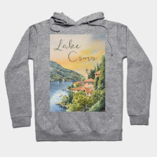 Lake Como Italy Watercolor Painting – Tranquil Travel Art Print Hoodie