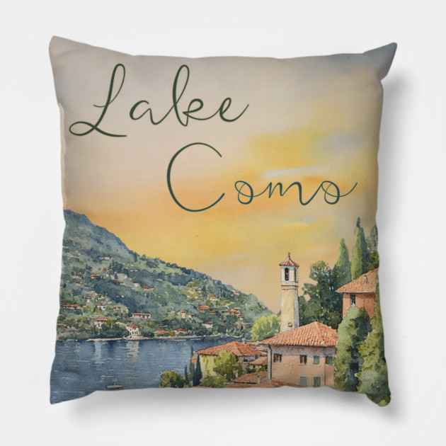 Lake Como Italy Watercolor Painting – Tranquil Travel Art Print Pillow by TuncGK