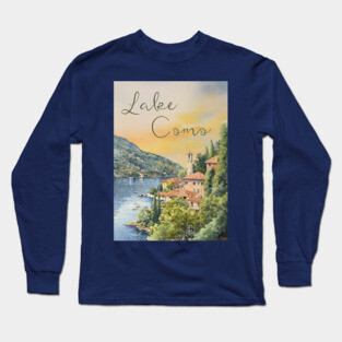 Lake Como Italy Watercolor Painting – Tranquil Travel Art Print Long Sleeve T-Shirt