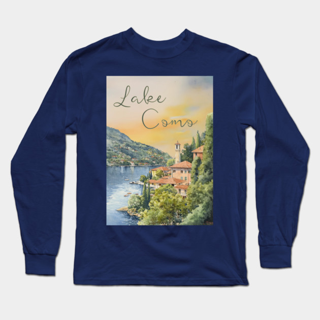 Lake Como Italy Watercolor Painting – Tranquil Travel Art Print Long Sleeve T-Shirt by TuncGK