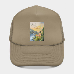 Lake Como Italy Watercolor Painting – Tranquil Travel Art Print Hat