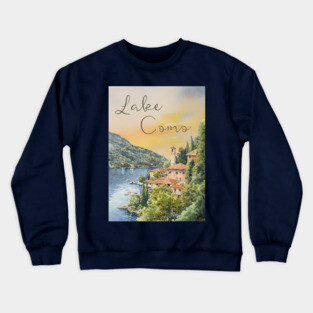 Lake Como Italy Watercolor Painting – Tranquil Travel Art Print Crewneck Sweatshirt
