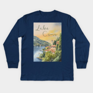 Lake Como Italy Watercolor Painting – Tranquil Travel Art Print Kids Long Sleeve T-Shirt