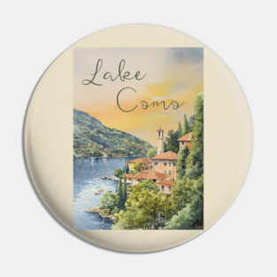 Lake Como Italy Watercolor Painting – Tranquil Travel Art Print Pin