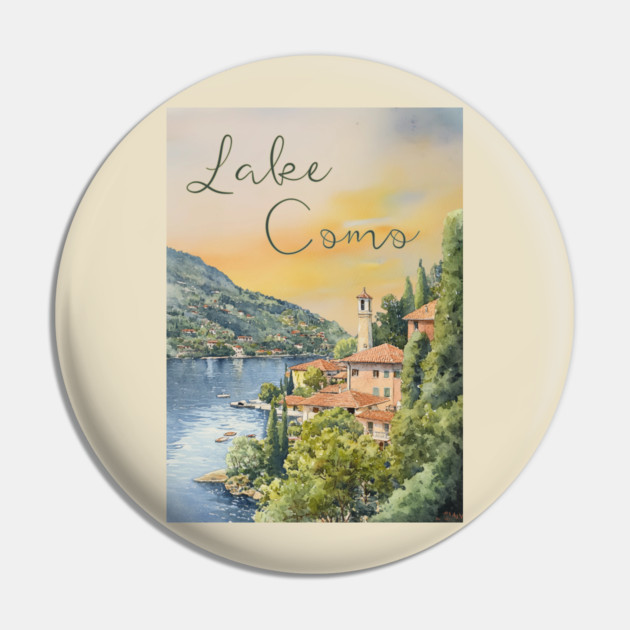 Lake Como Italy Watercolor Painting – Tranquil Travel Art Print Pin by TuncGK
