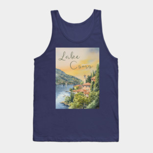 Lake Como Italy Watercolor Painting – Tranquil Travel Art Print Tank Top