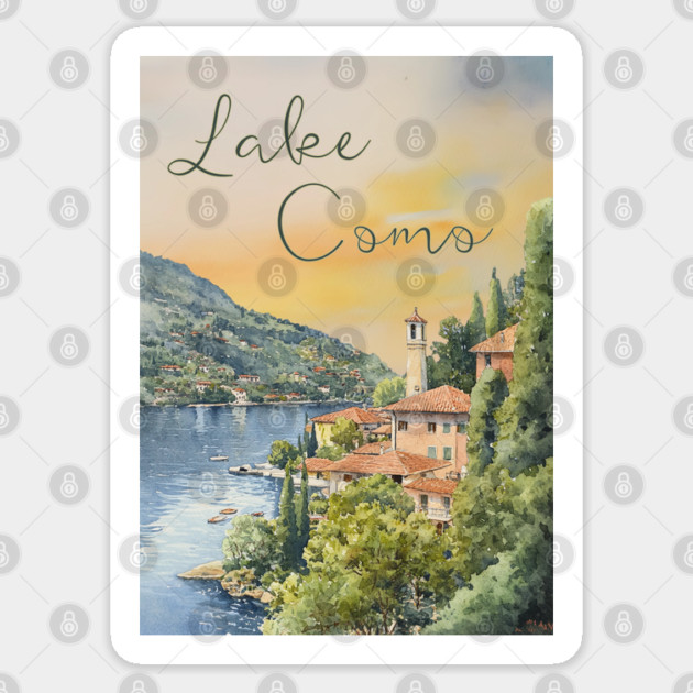 Lake Como Italy Watercolor Painting – Tranquil Travel Art Print Sticker by TuncGK