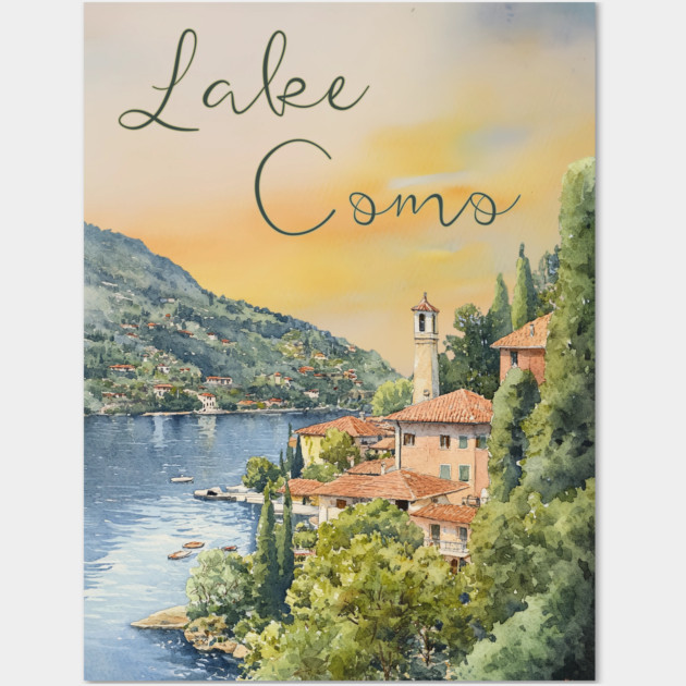Lake Como Italy Watercolor Painting – Tranquil Travel Art Print Wall Art by TuncGK