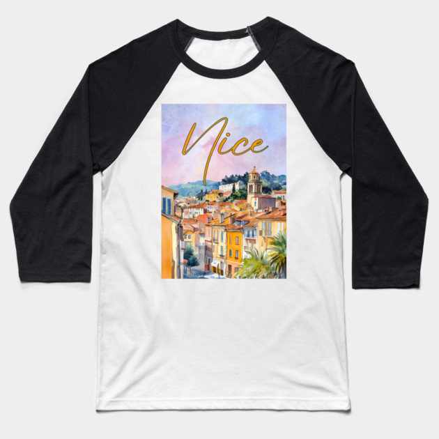 Nice France Watercolor Poster – French Riviera Travel Art Print Baseball T-Shirt by TuncGK