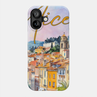 Nice France Watercolor Poster – French Riviera Travel Art Print Phone Case