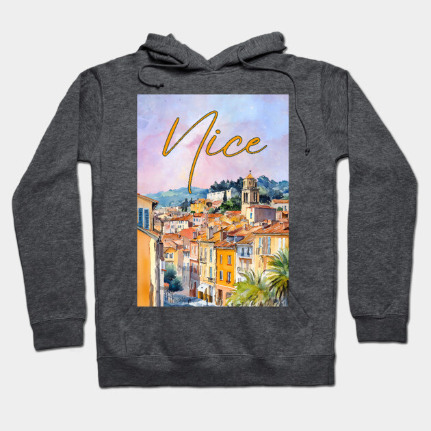 Nice France Watercolor Poster – French Riviera Travel Art Print Hoodie by TuncGK