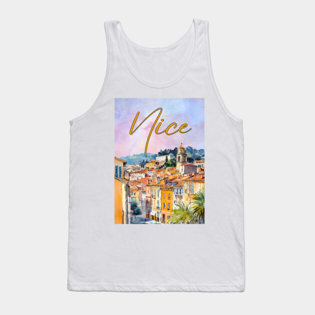 Nice France Watercolor Poster – French Riviera Travel Art Print Tank Top by TuncGK