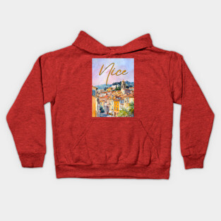 Nice France Watercolor Poster – French Riviera Travel Art Print Kids Hoodie