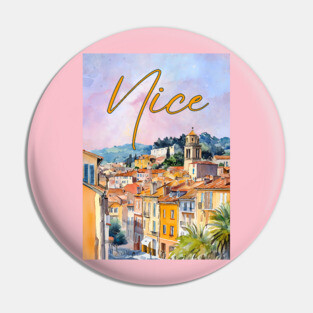Nice France Watercolor Poster – French Riviera Travel Art Print Pin