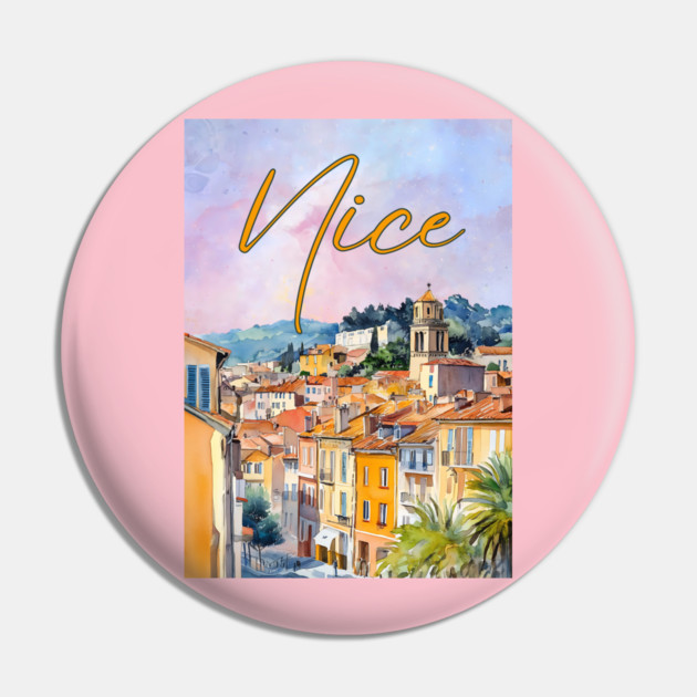 Nice France Watercolor Poster – French Riviera Travel Art Print Pin by TuncGK
