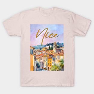 Nice France Watercolor Poster – French Riviera Travel Art Print T-Shirt