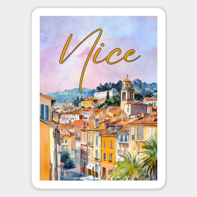 Nice France Watercolor Poster – French Riviera Travel Art Print Magnet by TuncGK