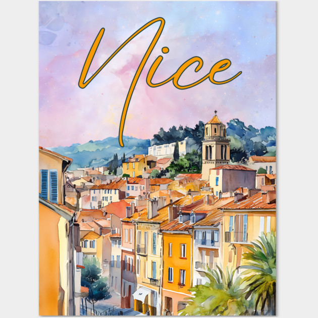 Nice France Watercolor Poster – French Riviera Travel Art Print Wall Art by TuncGK