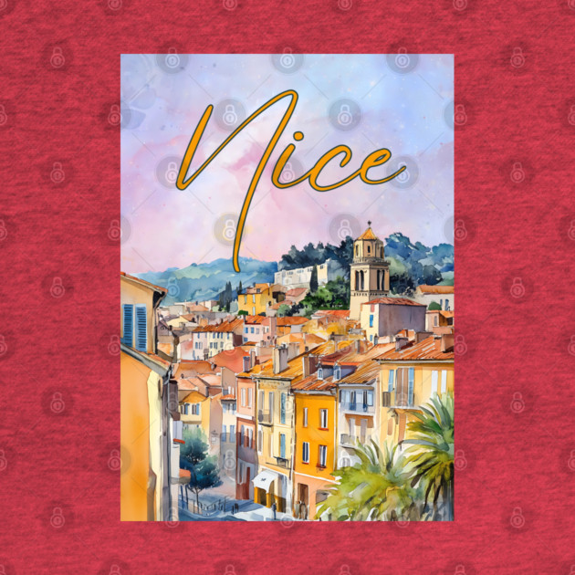Nice France Watercolor Poster – French Riviera Travel Art Print by TuncGK