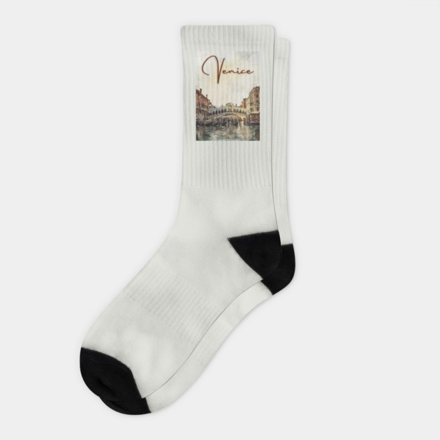 Venice Grand Canal Watercolor Painting – Romantic Italy Wall Art Socks by TuncGK