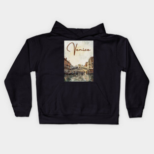 Venice Grand Canal Watercolor Painting – Romantic Italy Wall Art Kids Hoodie