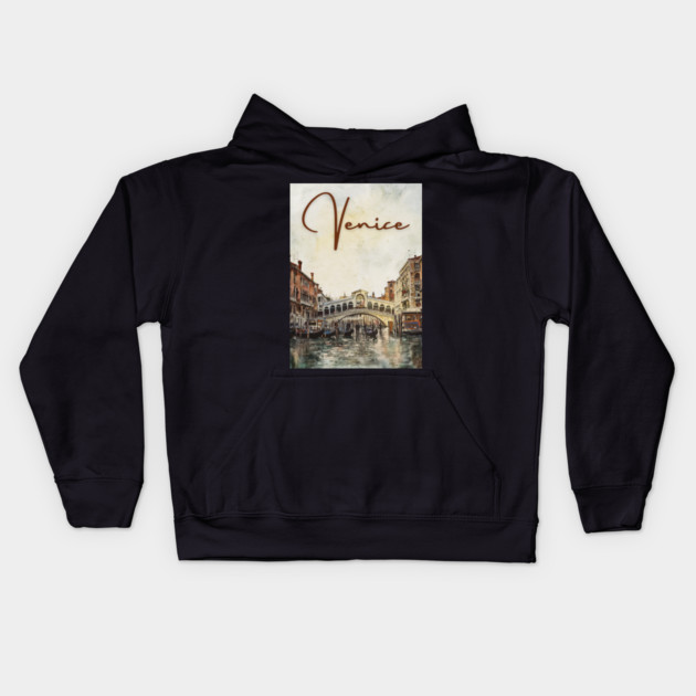 Venice Grand Canal Watercolor Painting – Romantic Italy Wall Art Kids Hoodie by TuncGK