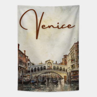 Venice Grand Canal Watercolor Painting – Romantic Italy Wall Art Tapestry