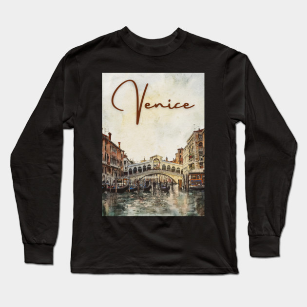 Venice Grand Canal Watercolor Painting – Romantic Italy Wall Art Long Sleeve T-Shirt by TuncGK