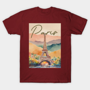 Paris Eiffel Tower Watercolor Print – Romantic France Travel Poster T-Shirt