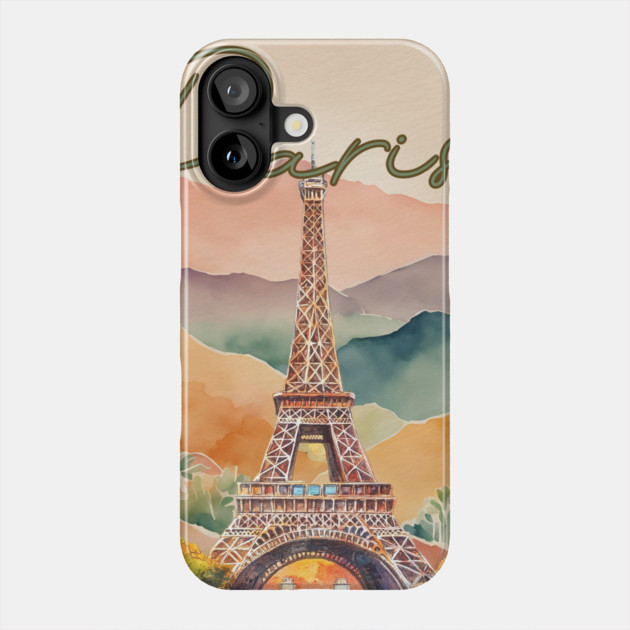 Paris Eiffel Tower Watercolor Print – Romantic France Travel Poster Phone Case by TuncGK