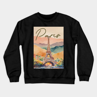 Paris Eiffel Tower Watercolor Print – Romantic France Travel Poster Crewneck Sweatshirt