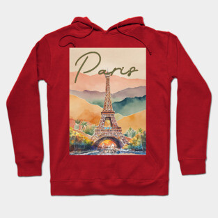 Paris Eiffel Tower Watercolor Print – Romantic France Travel Poster Hoodie