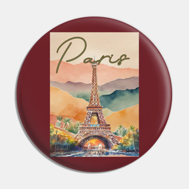 Paris Eiffel Tower Watercolor Print – Romantic France Travel Poster Pin by TuncGK