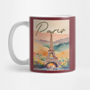 Paris Eiffel Tower Watercolor Print – Romantic France Travel Poster Mug
