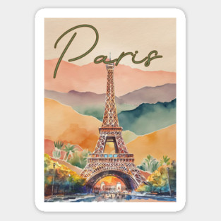 Paris Eiffel Tower Watercolor Print – Romantic France Travel Poster Sticker