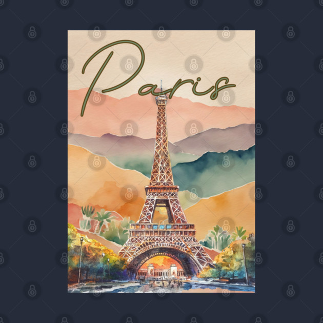 Paris Eiffel Tower Watercolor Print – Romantic France Travel Poster by TuncGK