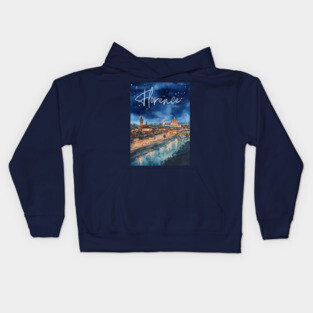 Florence Italy Watercolor Skyline – Arno River at Night Print Kids Hoodie
